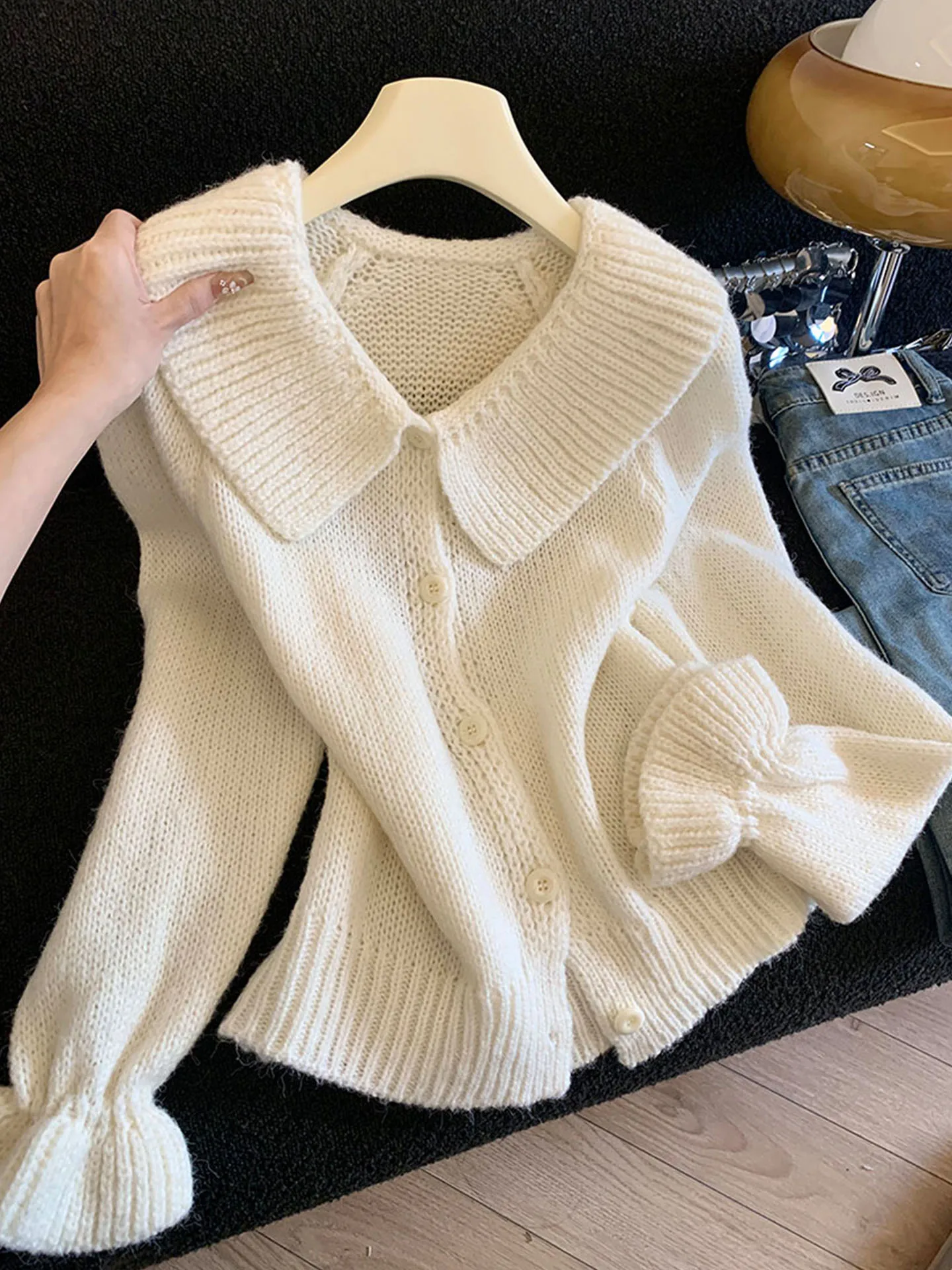 

Рекомендованный Emily Clud вязаный кардиган с воротником-стойкой и колокольчиками, женский, весна-осень, мягкий, повседневный, с длинными рукавами