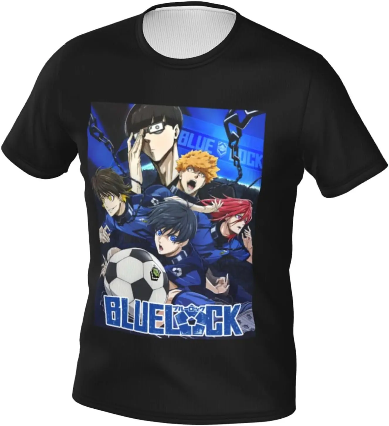 Blue Anime Lock Shirt Men's Fashion Pattern Short Sleeve T Shirt Wicking Classic Top Tees Black