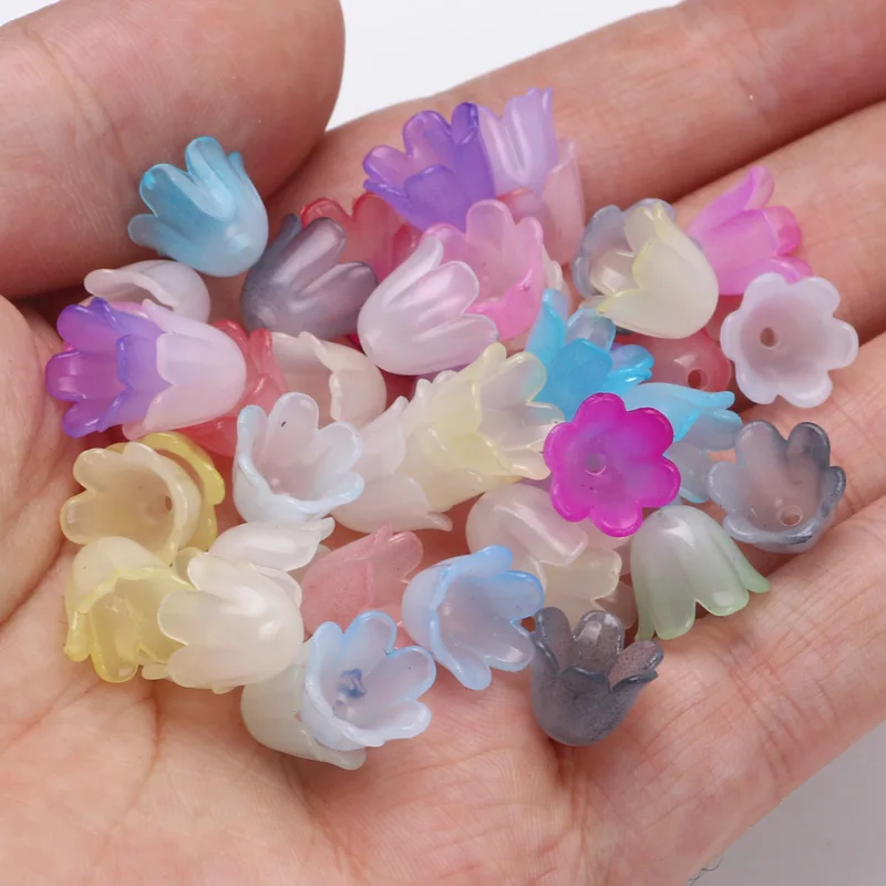 9x11mm 100pcs/Lot Charms Colorful Gradient Lily Of The Valley Flower Acrylic Beads For Making DIY Jewelry Necklace Accessory