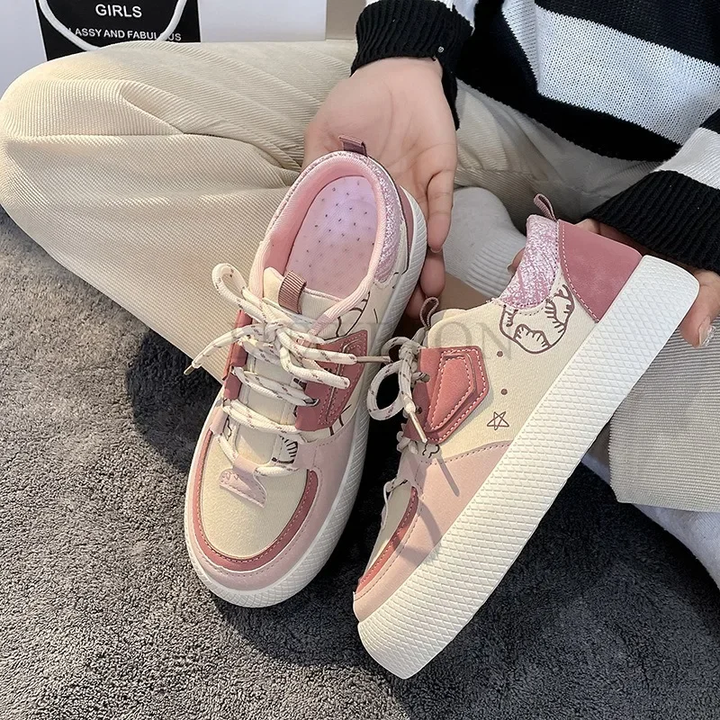 Anime Fashion Versatile Macaron Sports Shoes Soft Girl Heart Casual Anti Slip Lightweight Breathable Comfortable Board Shoes