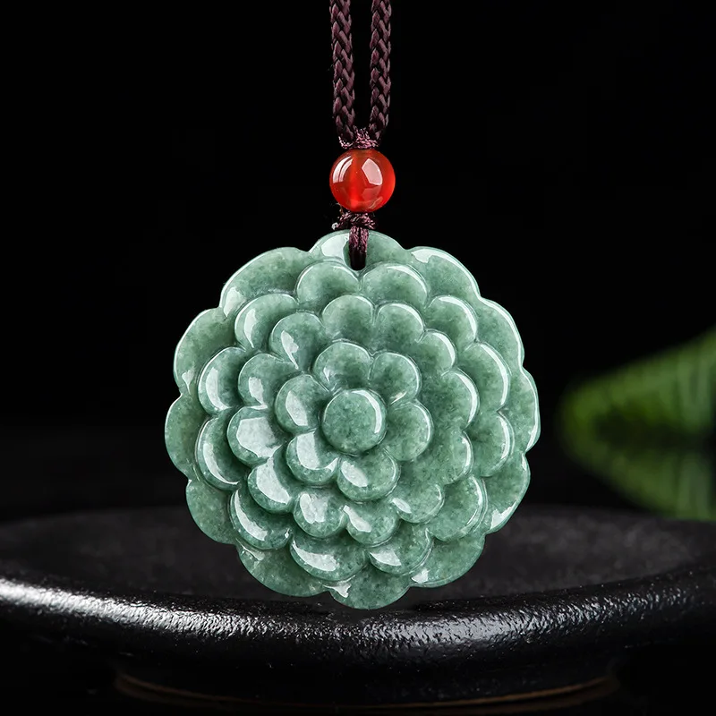 

Mai Chuang/ Natural Jade Hand-carved Longevity Flower Necklace Pendant Personalized Man Woman Couple Fashion Accessories Amulet