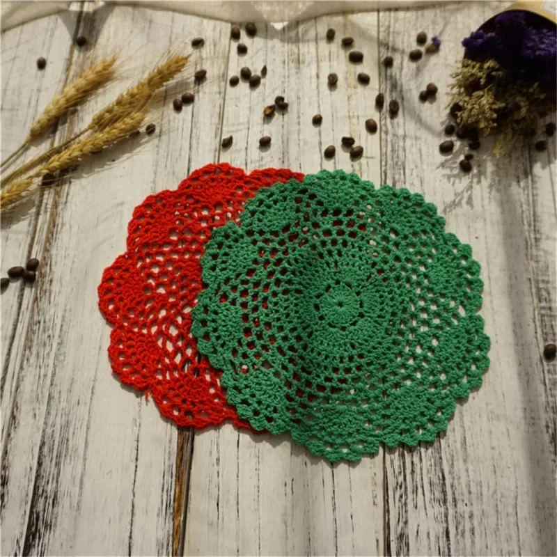 Hot Round Placemat Cup Coaster Mug Kitchen Christmas Table Place Mat Cloth Lace Crochet Tea Coffee Pan Doily Handmade Pad