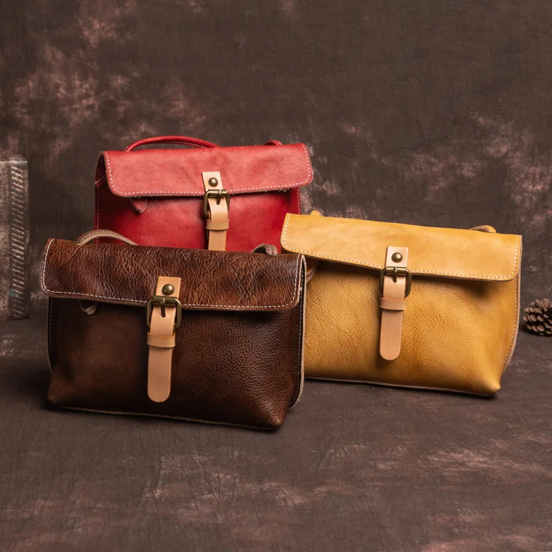 

Genuine Cowhide Leather Single Shoulder Bag Women Fashionable Versatile Elegant Lady Small Square Hasp Vintage Crossbody Bags