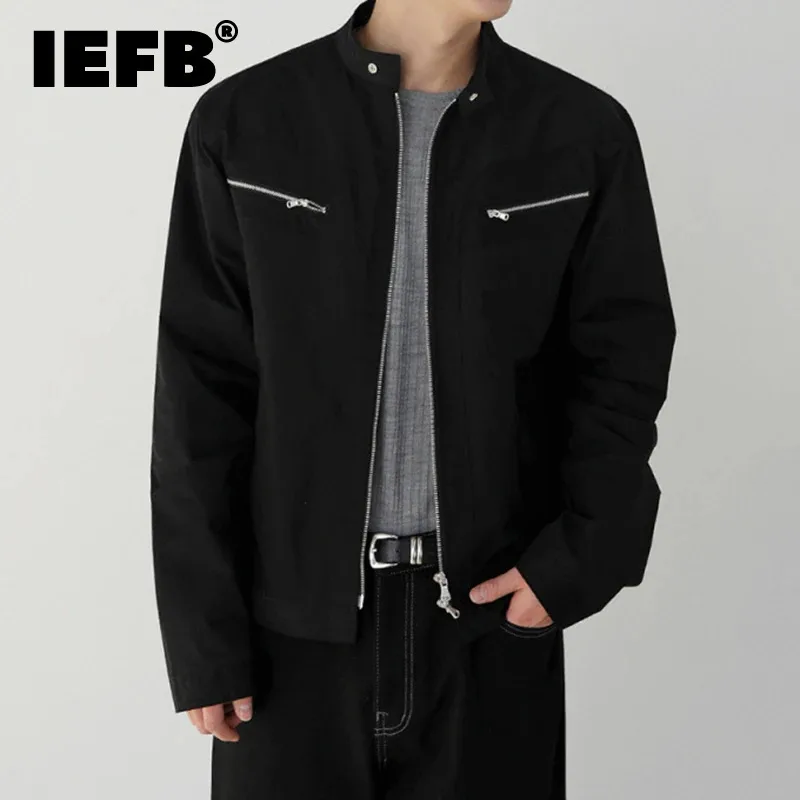 IEFB-Veste à Fermeture Éclair pour Homme, Version Coréenne, Patchwork, Col Montant, Solide, Document, Court, Personnalisé, 9C8134