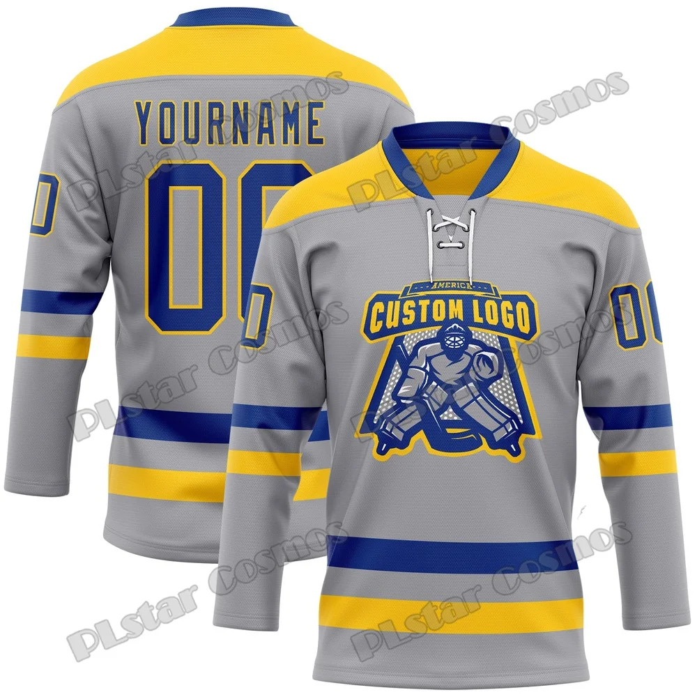 Custom Logo & Name 3D Printed Fashion Hockey Jersey Gray Red Royal Lace Neck Design Unisex Summer Sport Team Shirt YU21
