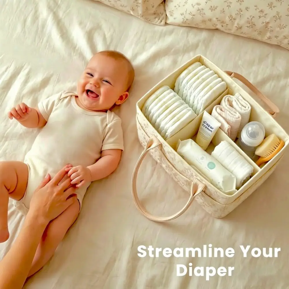 Large Capacity Diaper Organizer Floral Newborn Essentials Nursery Storage Basket Portable Diaper Storage Bag Outdoor Travel