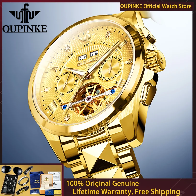 

OUPINKE Роскошные мужские механические часы с полым циферблатом, автоматические, с сапфировым стеклом HD, из вольфрамовой стали, для мужчин, модель 3270