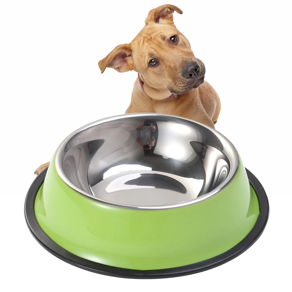 Stainless Steel Dog Bowl for Dish Water Paw Dog Food Bowl Pet Puppy Cat Feeder 18cm (Green) pet bowl pet supplies