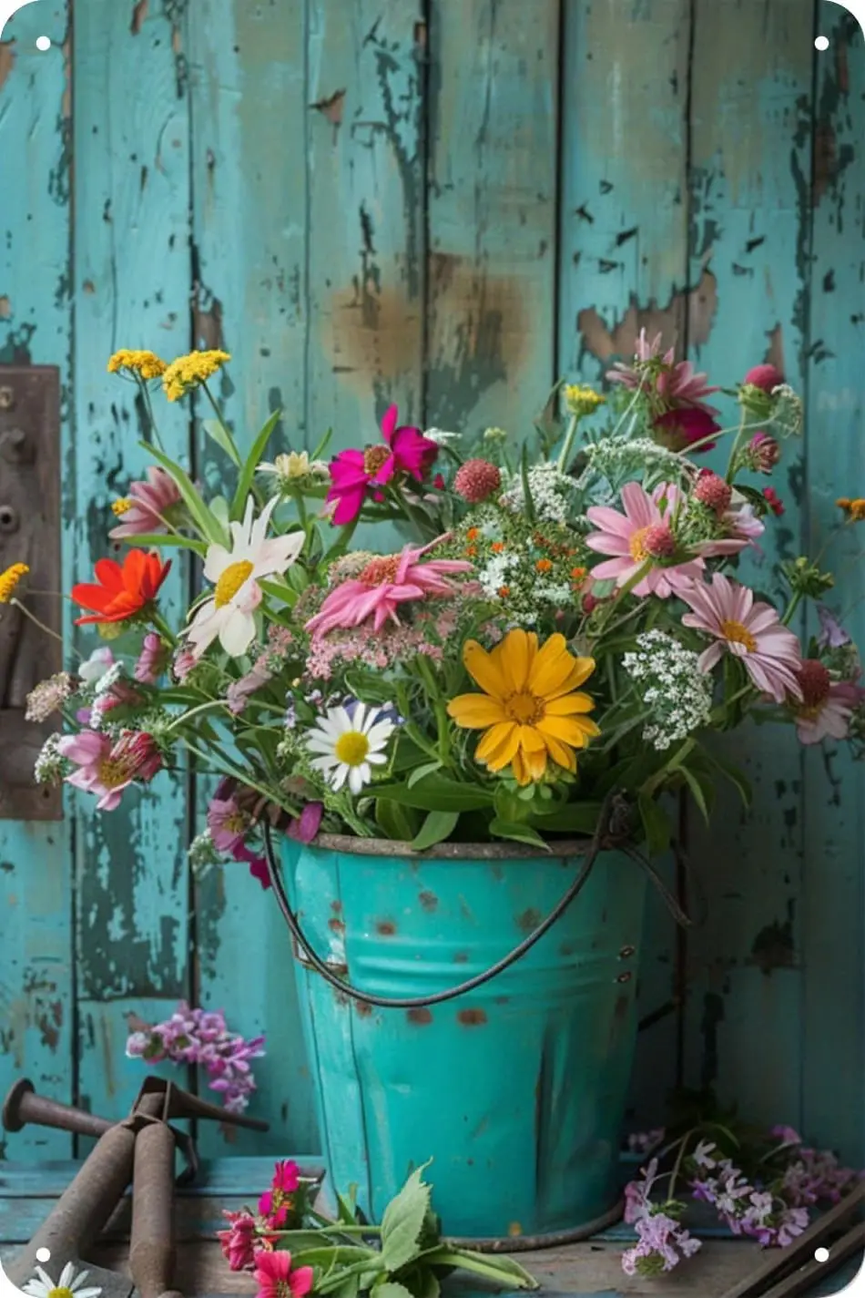 Flower Bunch Retro Metal Signs Botanical Theme Vintage Tin Signs for Rustic French Country, Bathroom, Garden, Farmhouse Bar Cafe