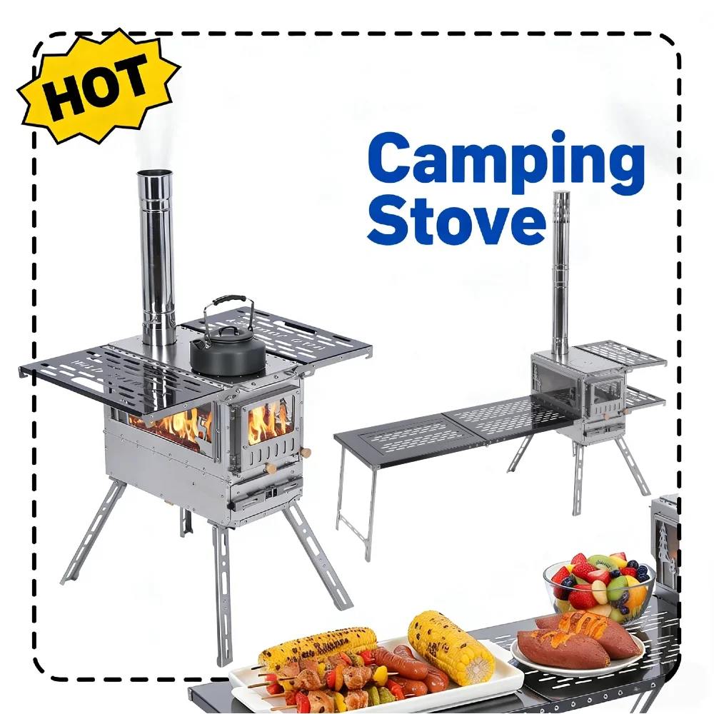 

Походная палатка из нержавеющей стали со складными ножками для духовки и стола, 99 дюймов, регулируемая дымоходная труба, многотопливная для пеших прогулок, рыбалки Ba