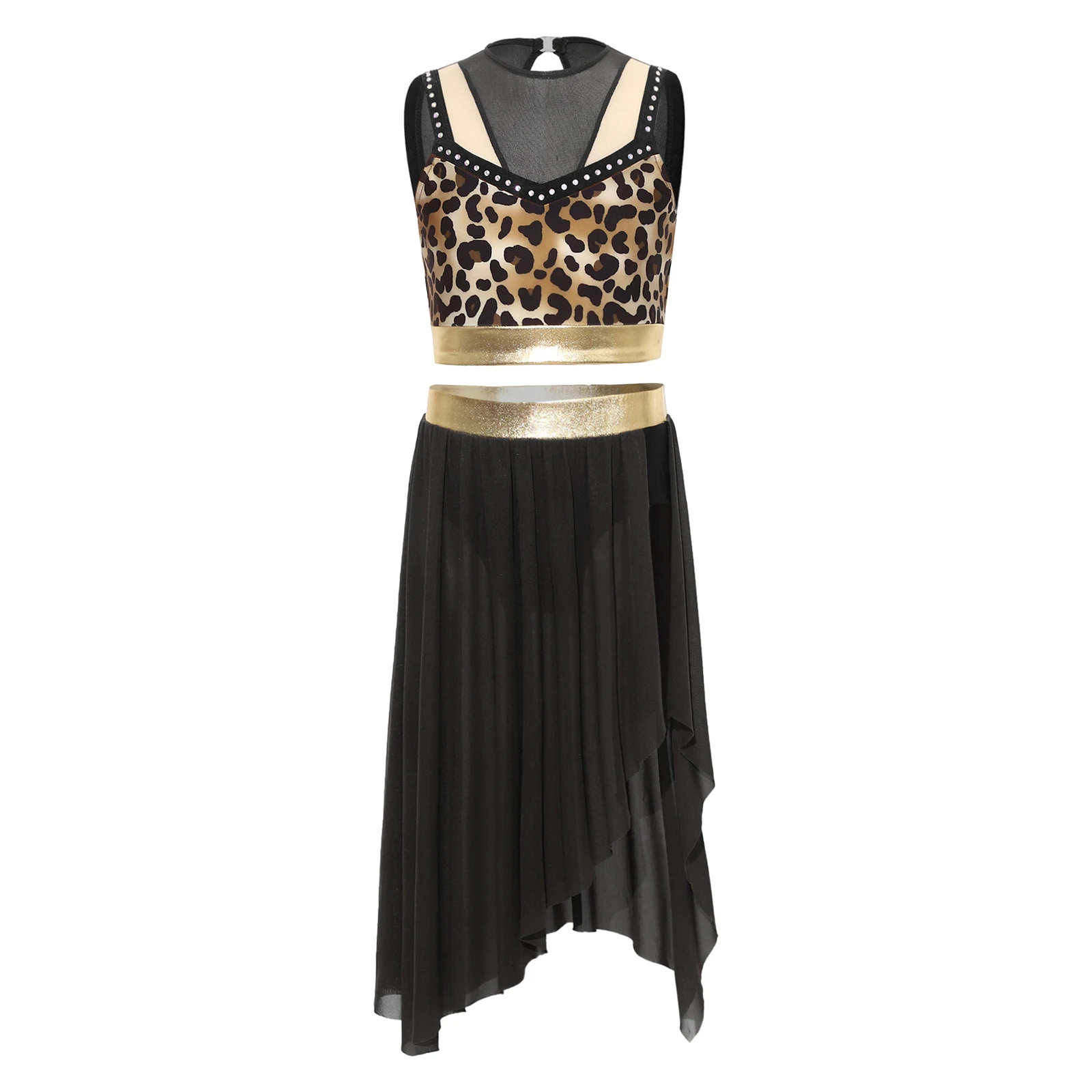 Girls Halloween Carnival Cavegirl Caveman Primitive Man Costume Crop Top with Mesh Skirt Modern Lyrical Dance Outfit Dancewear