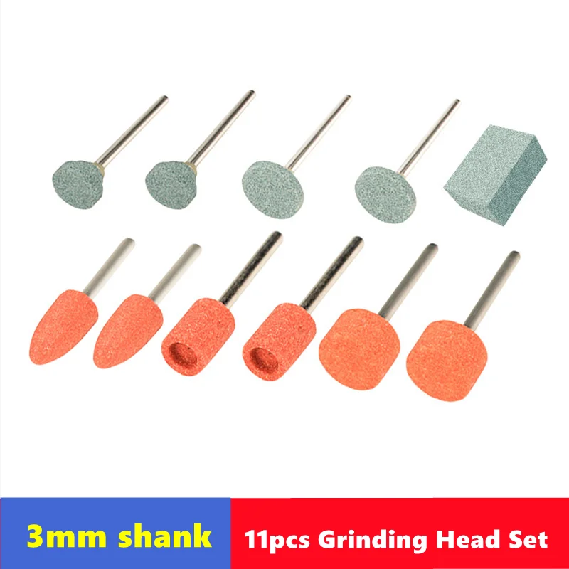 11pcs abrasive mounting stone 3mm shank grinding head Dremel rotary tool grinding wheel accessories