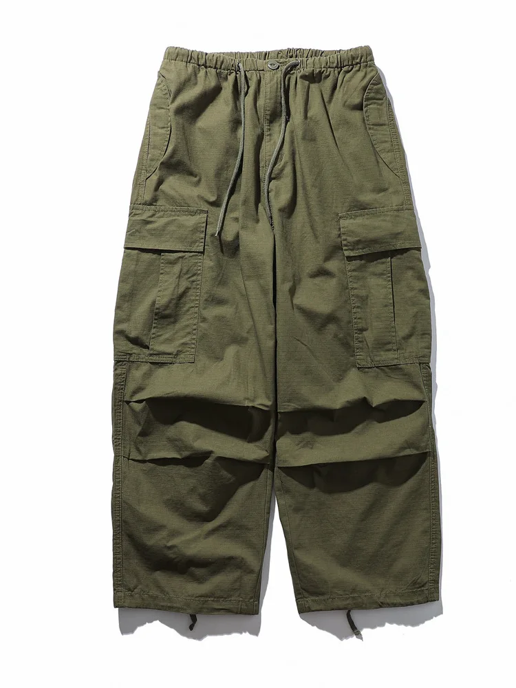 

American Sle Casual Workwear Pants Men's Outdoor Loose Folded Wide Leg Long Trousers Street Sle Cotton Cargo Pants