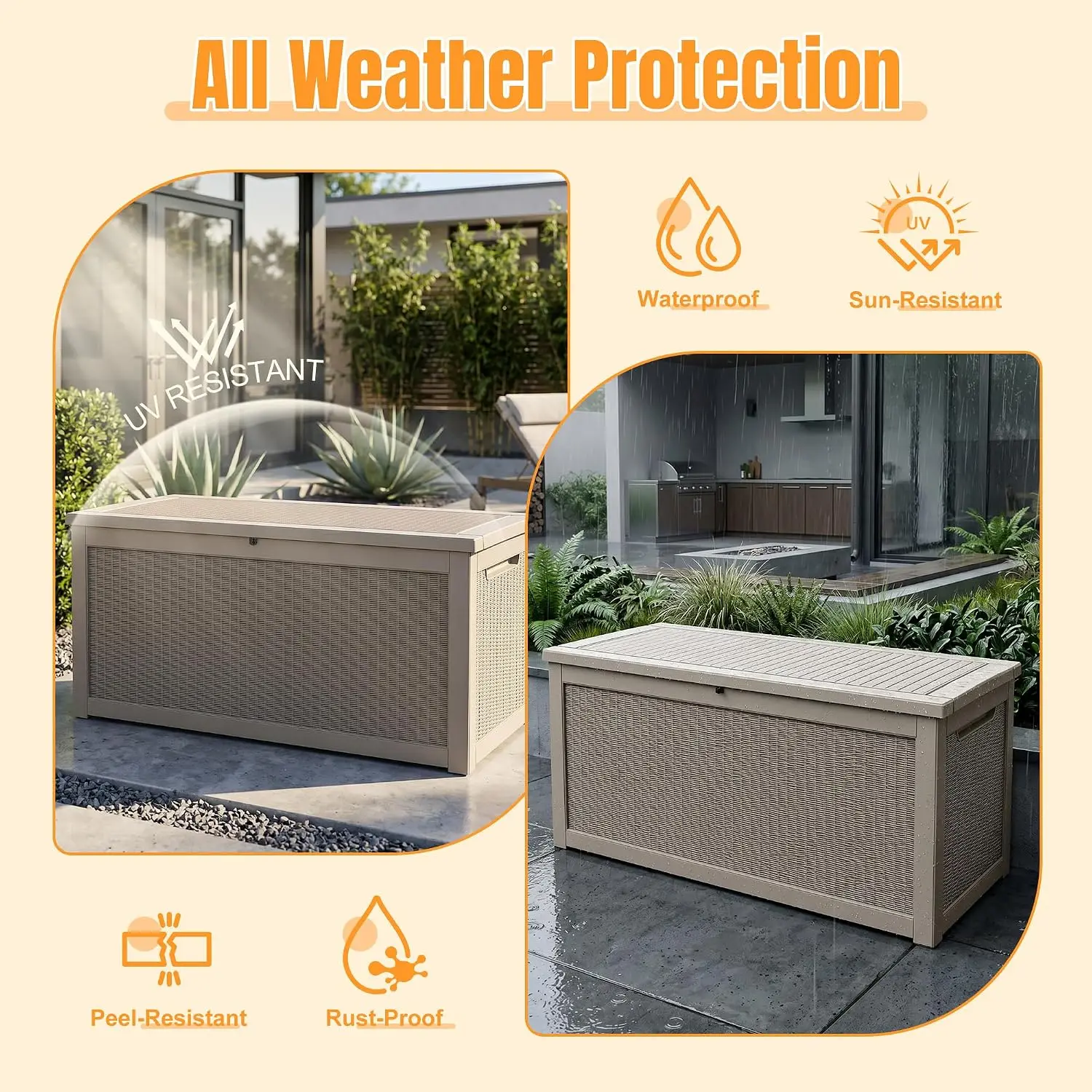 Outdoor Storage Box, 420 Gallon Waterproof Resin Deck Box with Support Rod