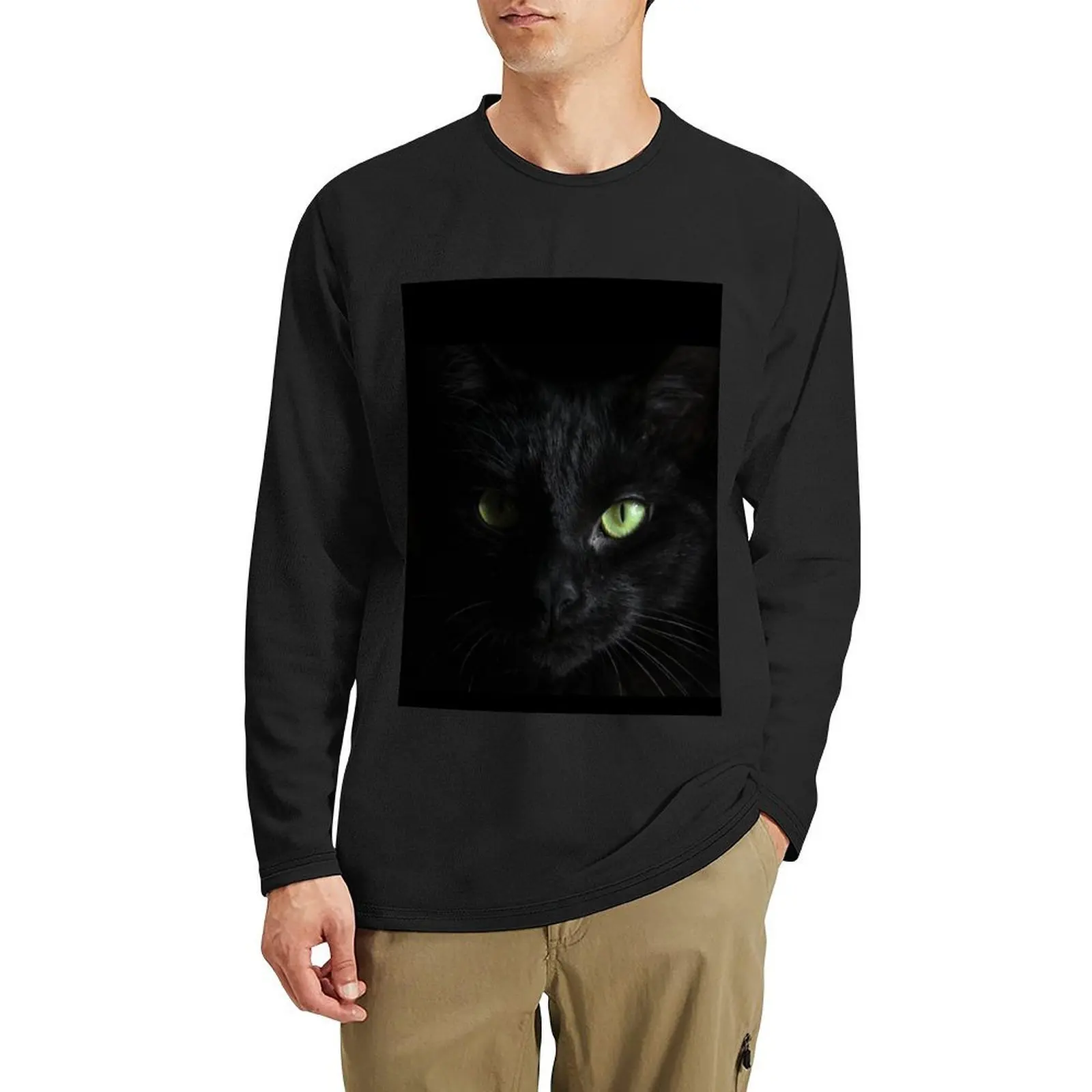 

Green Eyes Black Cat Long T-Shirt sweat shirt funny t shirts boys t shirts oversized t shirt plain white shirts men