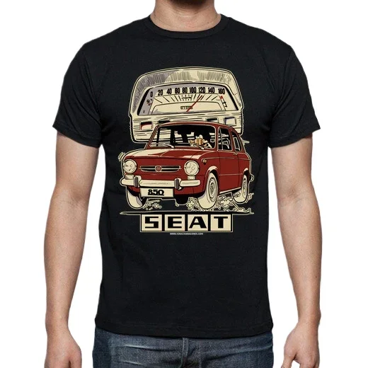 Spain Car-toon Car S E A T 850 Granate T-Shirt. Summer Cotton O-Neck Short Sleeve Mens T Shirt New S-3XL