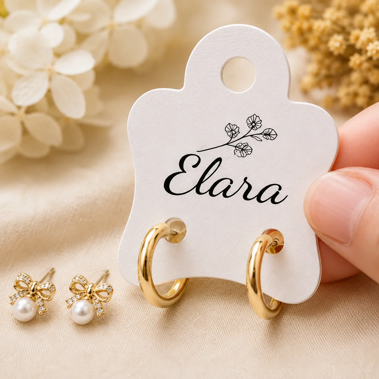 Custom Jewelry Display Cards Personalized Earring Holder Cards with Logo for Studs Hooks Small Hoops Boutique Gift Packaging Set