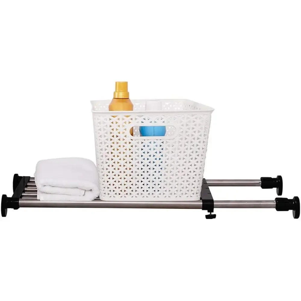 

Adjustable Closet Tension Shel Expandable Cabinet Hanging Rod Metal Storage Rack Organizer DIY Divider Separator or Wardrobe Cup