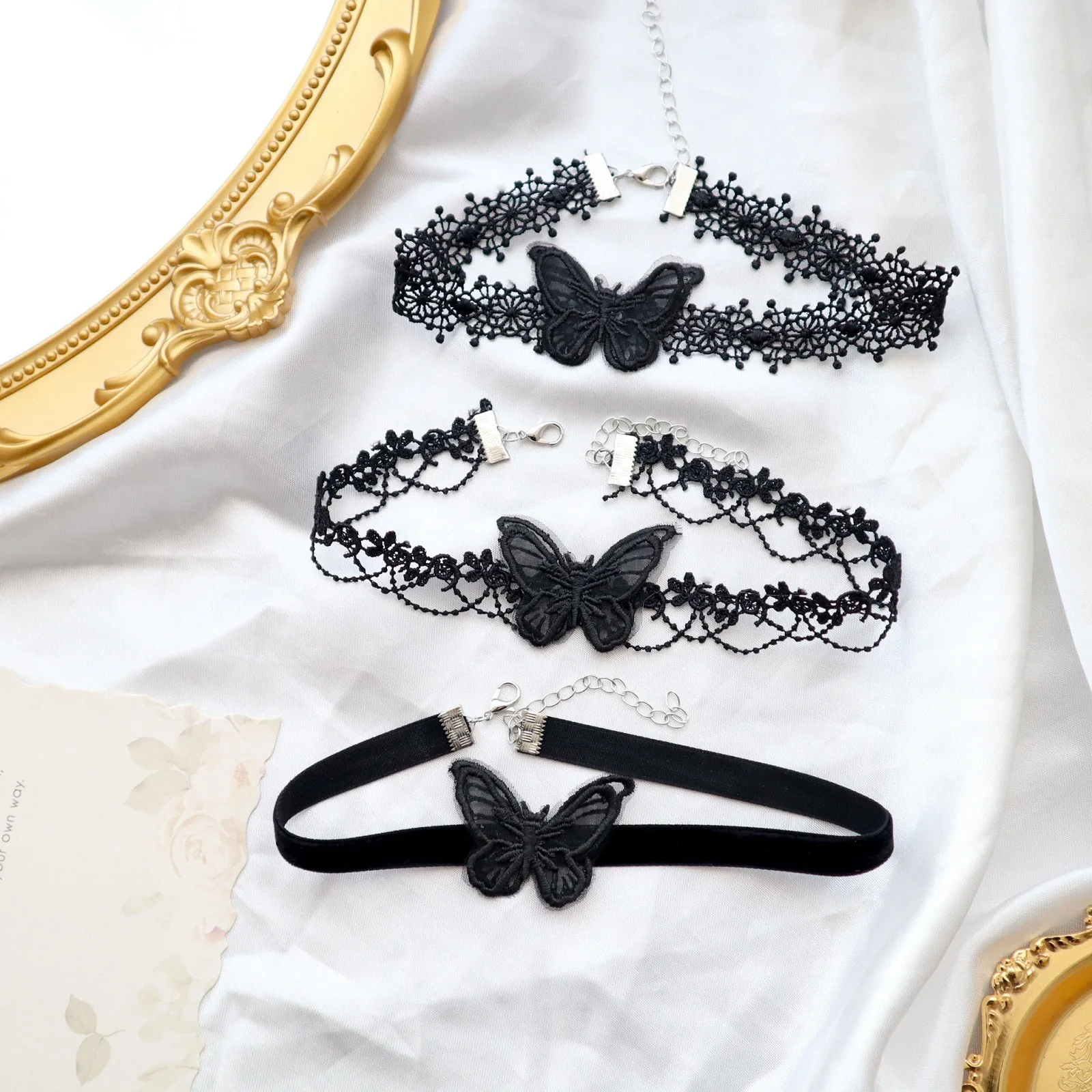 Choker 3D Butterfly Black Lace Ribbon Adjustable Lightweight Durable Chic Collarbone Jewelry for Women Office Travel