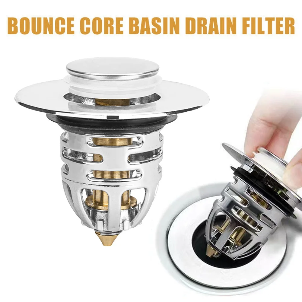 Tapón de drenaje, filtro de drenaje de lavabo con núcleo de rebote emergente, tapón de filtro de fregadero de ducha de baño, colador receptor de pelo, accesorios de Hardware