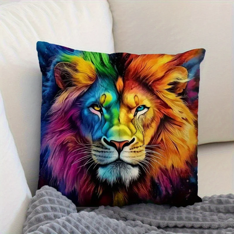 VIKAMA Modern Lion Pillow Covers 18x18, Vibrant Art Style Cushion Case, Wild Animal Print Decor for Living Room Sofa Bedroom