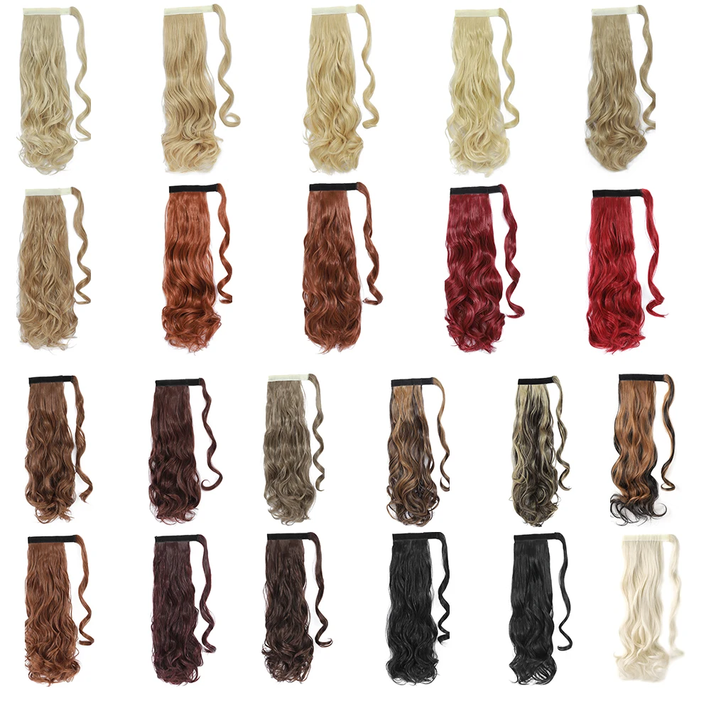 Magic Paste Ponytails Synthetic Curly Wavy Ponytail Wrap Around Clip in Hair Extension for Women Girls Party Daily Use