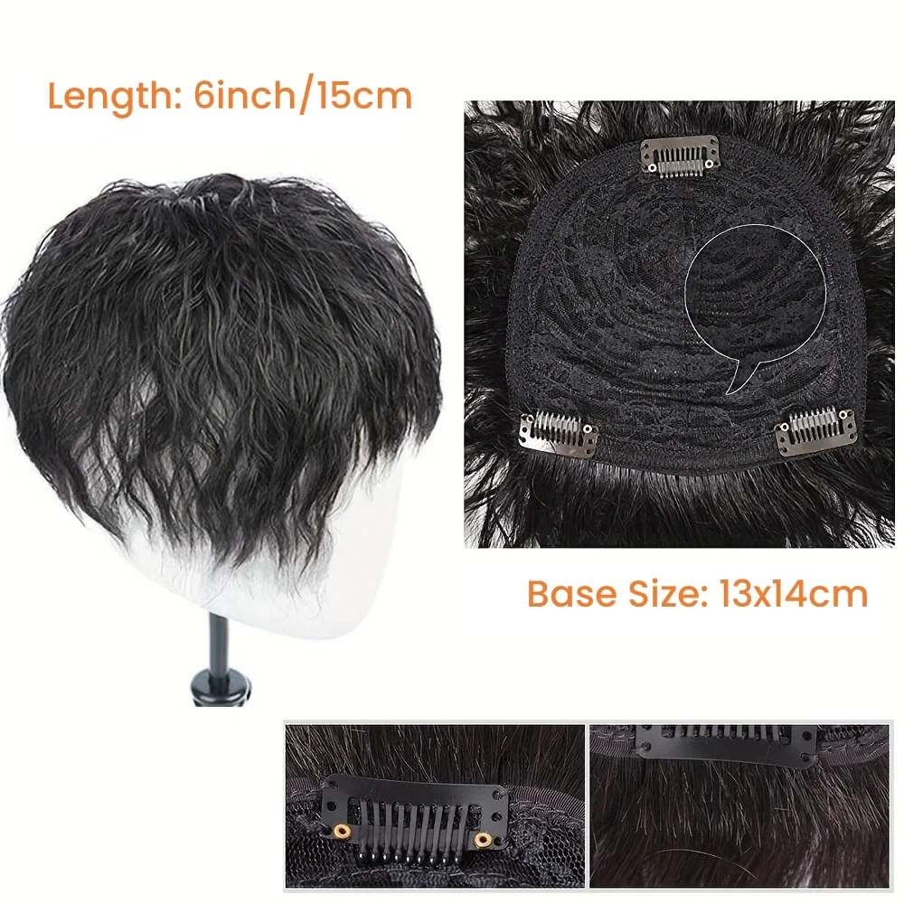 Human Hair Toppers Short Curly Hair Topper with Bangs For Women Natural Cornrow Hairpieces Wavy Hair 15cm Gray Hair Cover