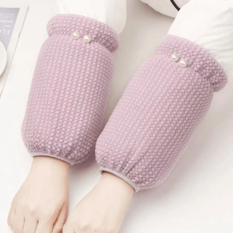 1Pair New Autumn/Winter Decorative Sleeve Arm Protectors With Imitation Pearls - Polyester, Ideal For Writing & Office Use, One