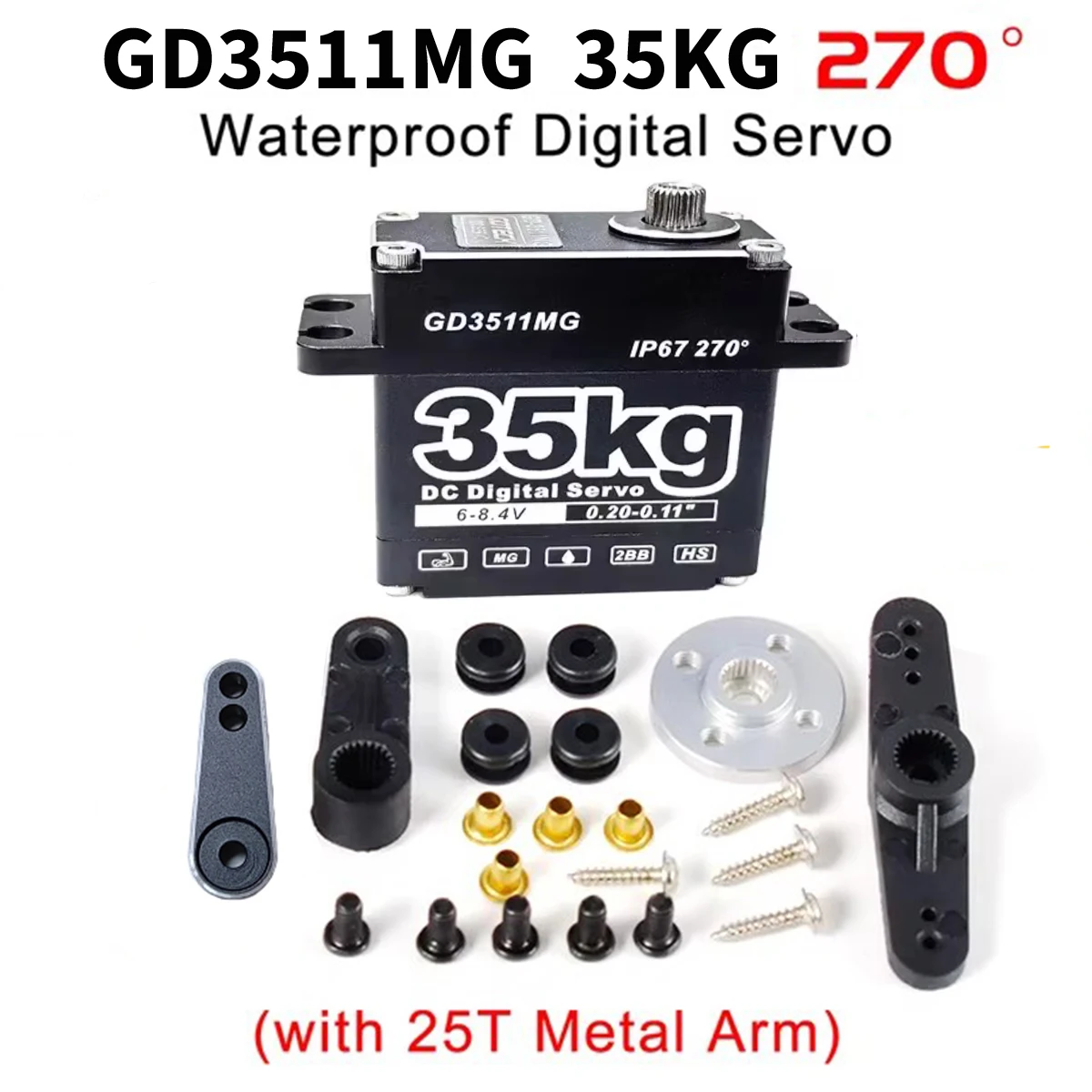 GOTECK 35KG Servo 8.4V Metal Gear Digital servo Full Aluminum Case IP67 Waterproof Steering Servo for 1/8 1/10 RC Car