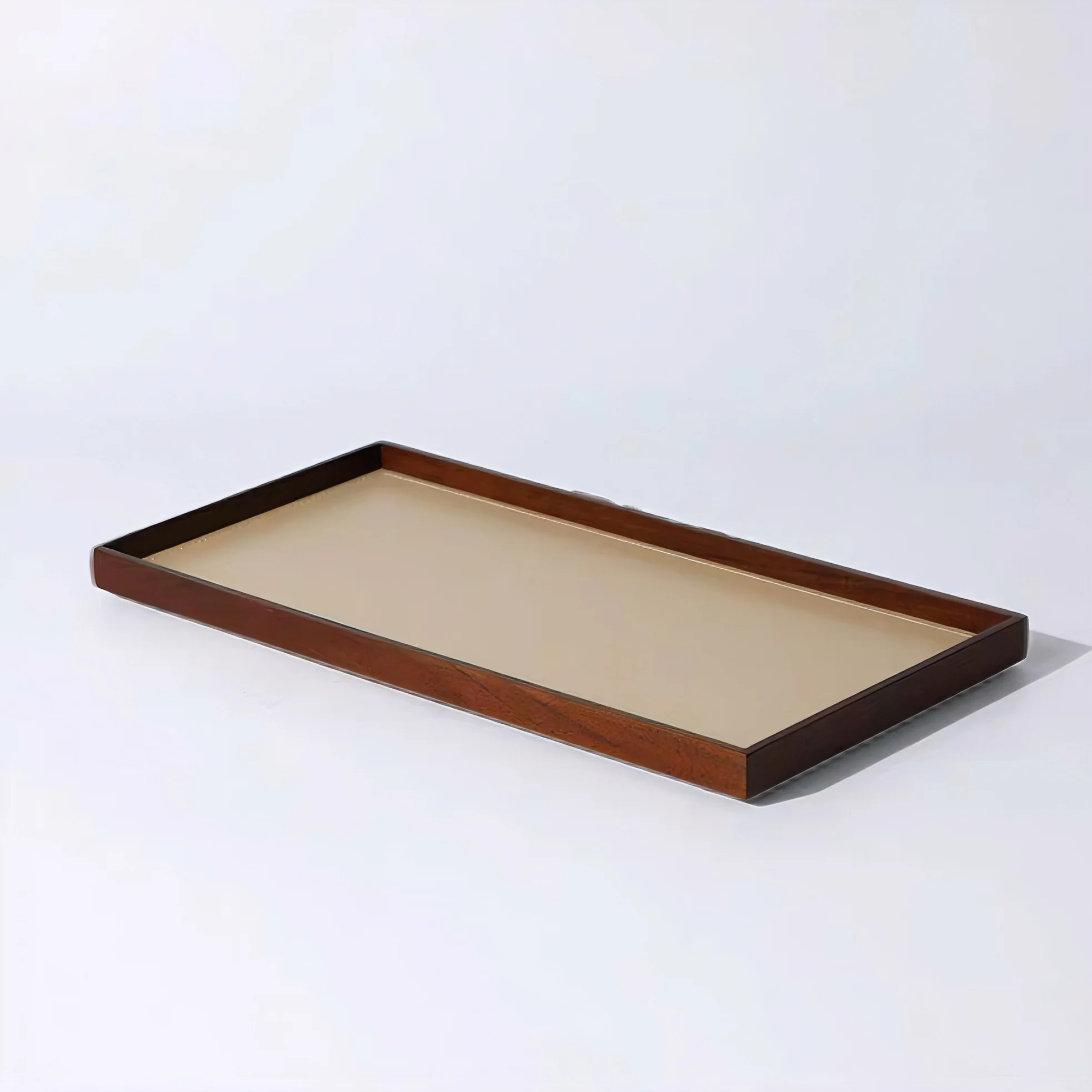 Popular light luxury wood combination model room sales office living room log color creative leather tray tissue box ornament