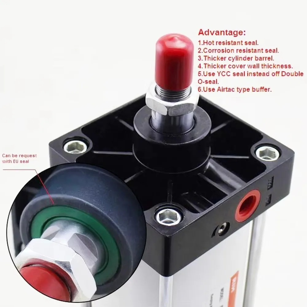 SC Series Large Bore Air Cylinder 63/80/100/125mm High Temp Double Acting Pneumatic Cylinder with EU Seals