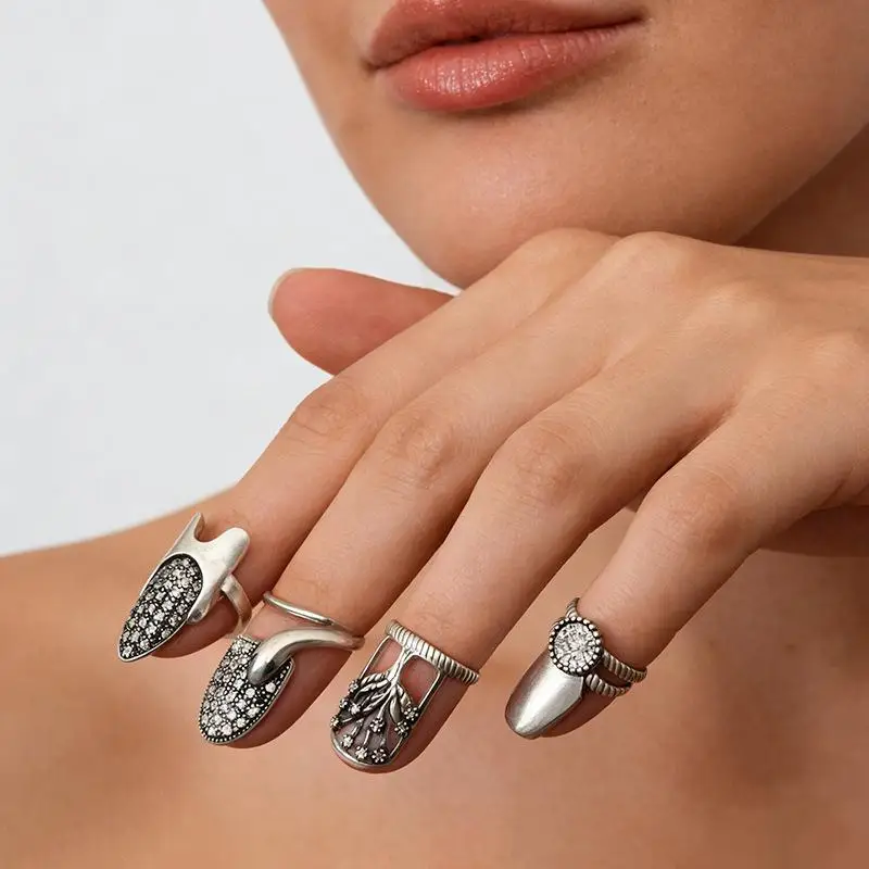 Bohemian-Stil Schlangen-Nagelringe für Frauen Vintage Lebensbaum Verstellbarer Öffnungsring Party-Schmuck-Accessoire Nagelkunst-Dekoration – Detail 7