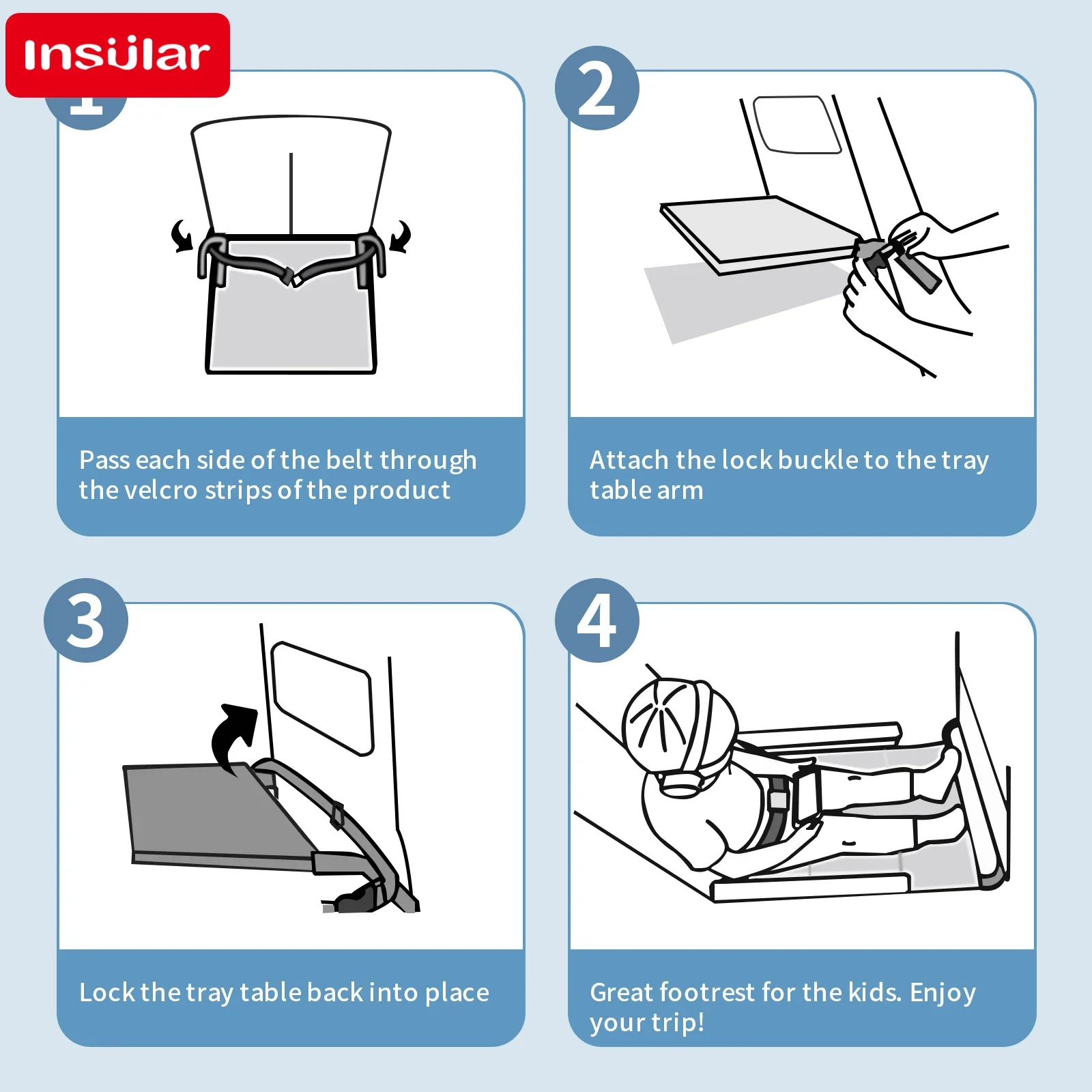 INSULAR – coussin d'extension d'avion pour enfants, Support de siège Portable pour enfants, hamac de Train, lit de voyage multifonctionnel