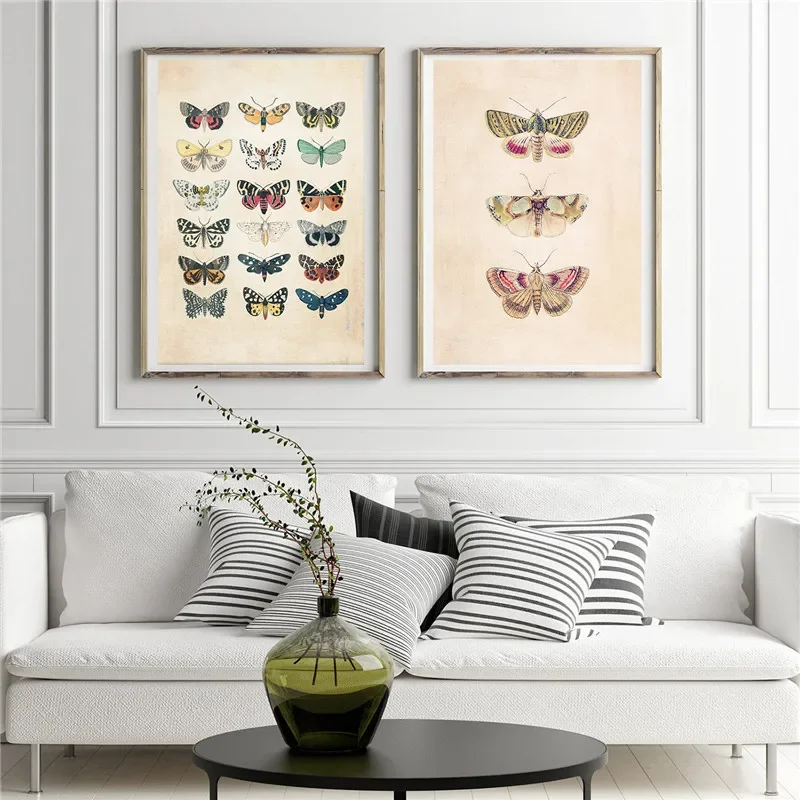 Retro Butterfly Print Canvas Wall Art Poster Vintage Bat Insect Wall Painting Picture for Bedroom Classroom Decor Aesthetic