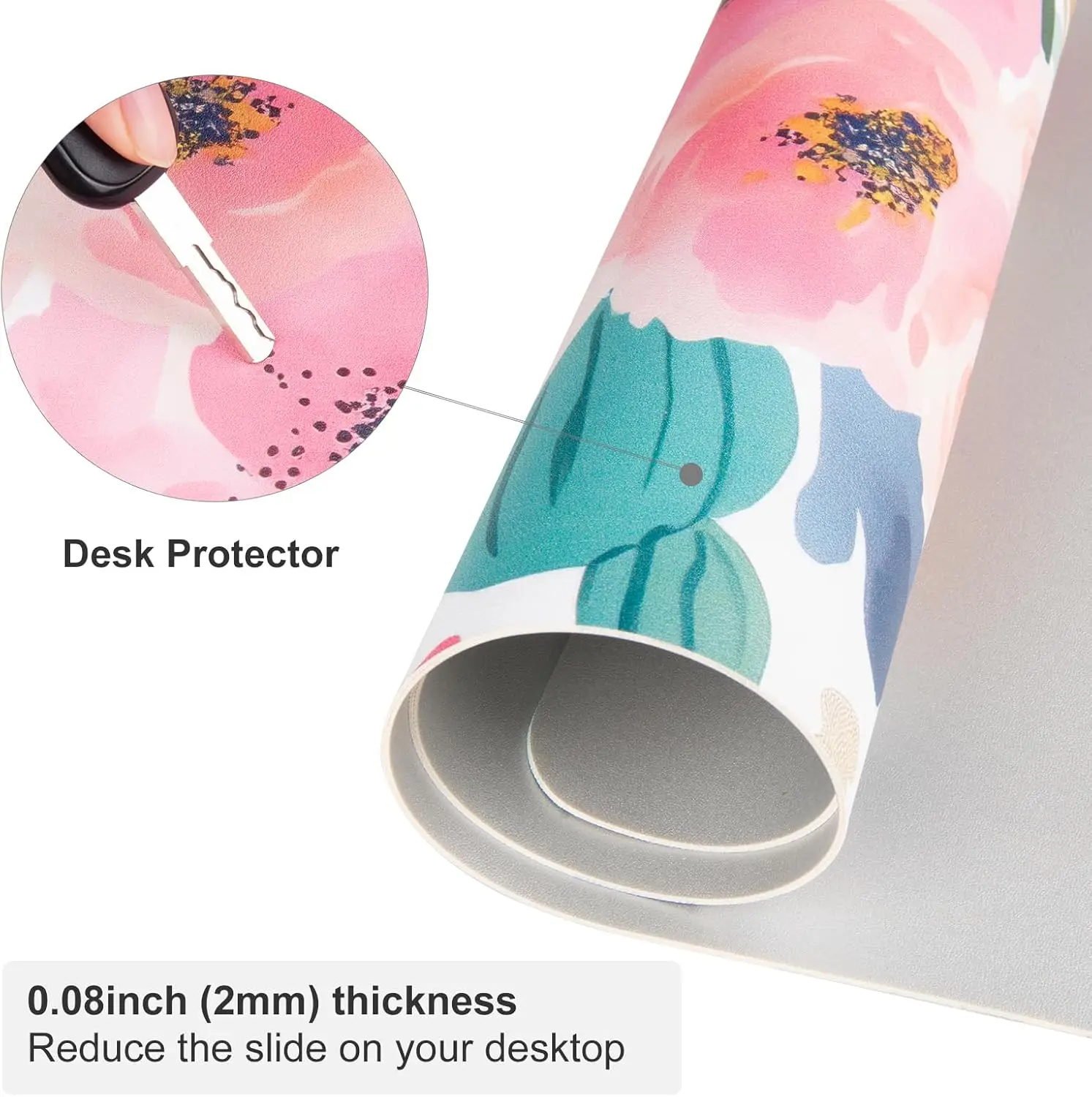 Large Mouse Pad Pink Floral Desk Mat for Women, PU Leather Waterproof Computer Laptop Protector, 31.5"x15.7" view 4