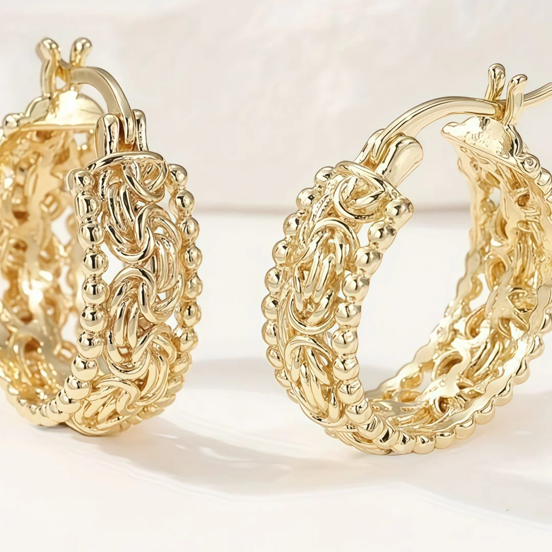 925 Sterling Silver Light Luxury Fashion Retro Hollow Woven Gold Large Hoop Earrings, Heavy-duty Knotted Twisted Texture Earring