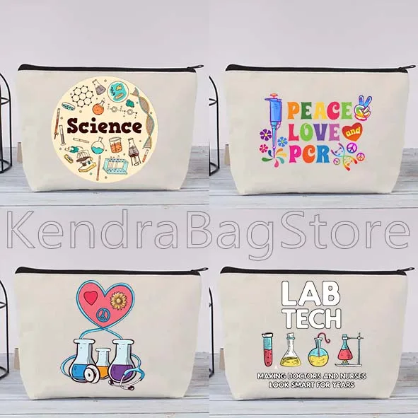 Science School Student Teacher Gift Biology Chemistry Physics Scientist Canvas Cosmetic Bag Makeup Cotton Bag Pencil Case Pouch