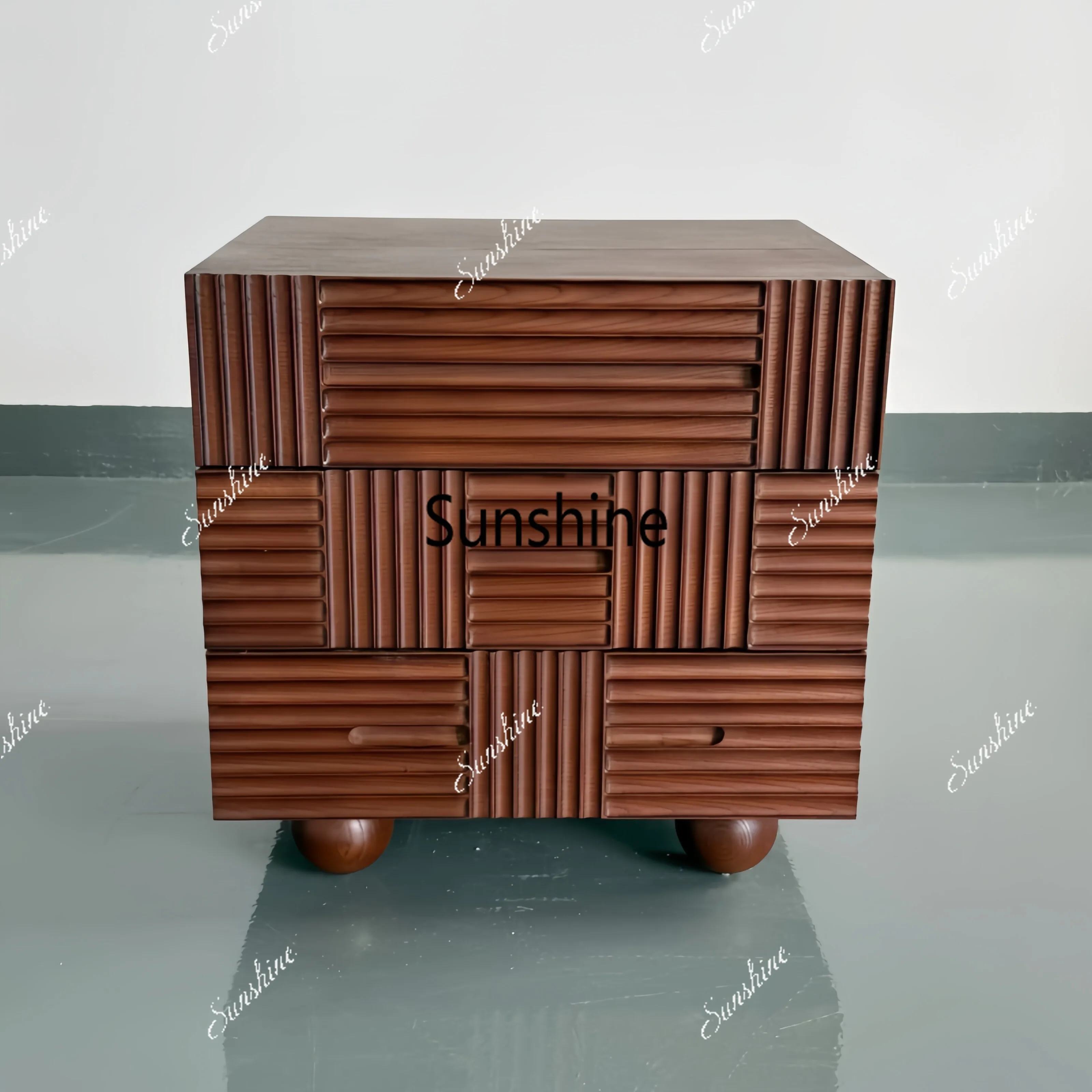 Medieval solid wood bedside table Modern simple geometric splicing locker