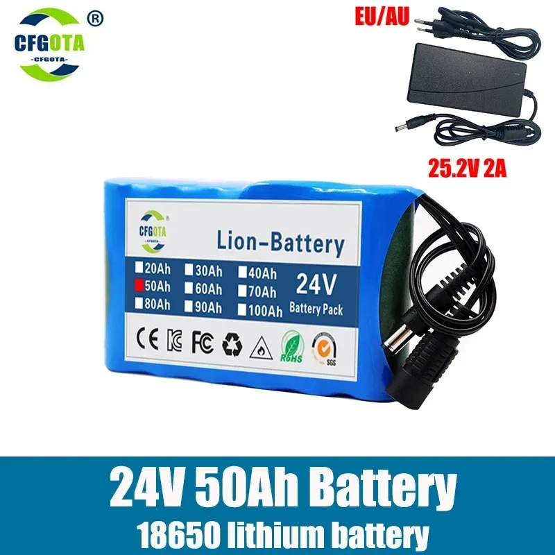 24v 6S1P Battery Pack 50000mah Rechargeable Lithium Ion Battery 50ah Capacity for CCTV Camera Monitor with DC 12.6v 1A Charger