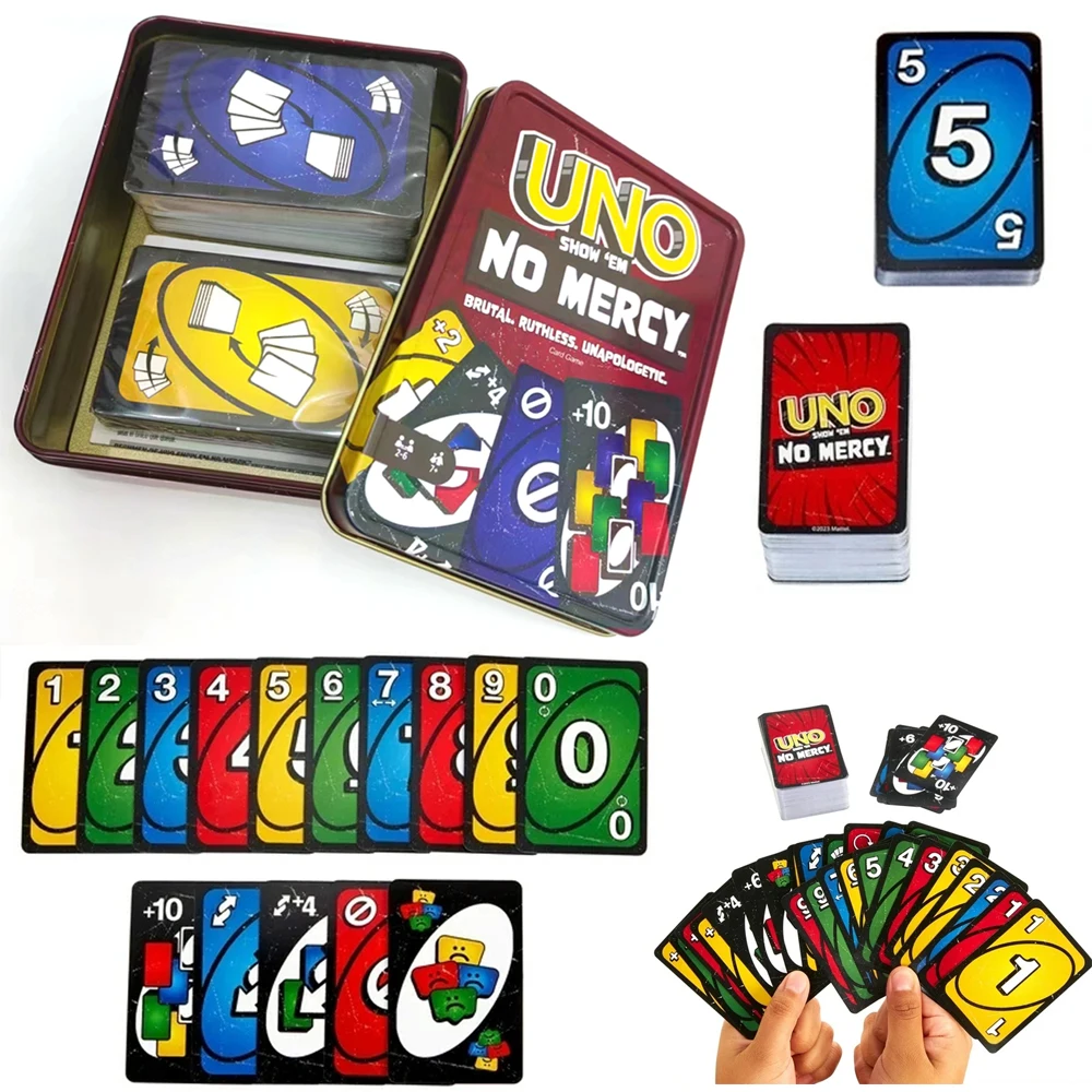 UNO NO MERCY Tin Box Family Card Game pokemon filp Multiplayer Family Party Boardgame Funny Friends Entertainment Poker