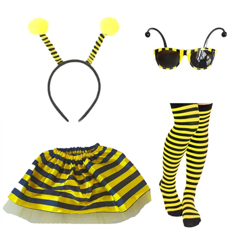 PESENAR – ensemble de costumes d'abeille, tenue de Cosplay d'halloween, jupe, chaussettes hautes, gants, bandeau, lunettes, accessoires pour spectacle de fête