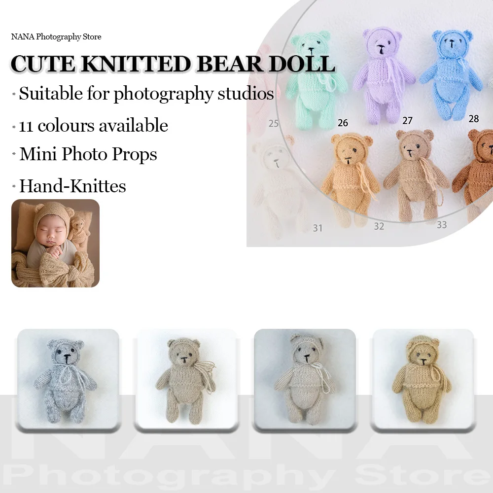 

Очаровательный вязаный плюшевый медвежонок для фотосессий новорожденных, миниатюрные вязаные куклы-животные для детских фотосессий в студии, реквизит для тематических съемок