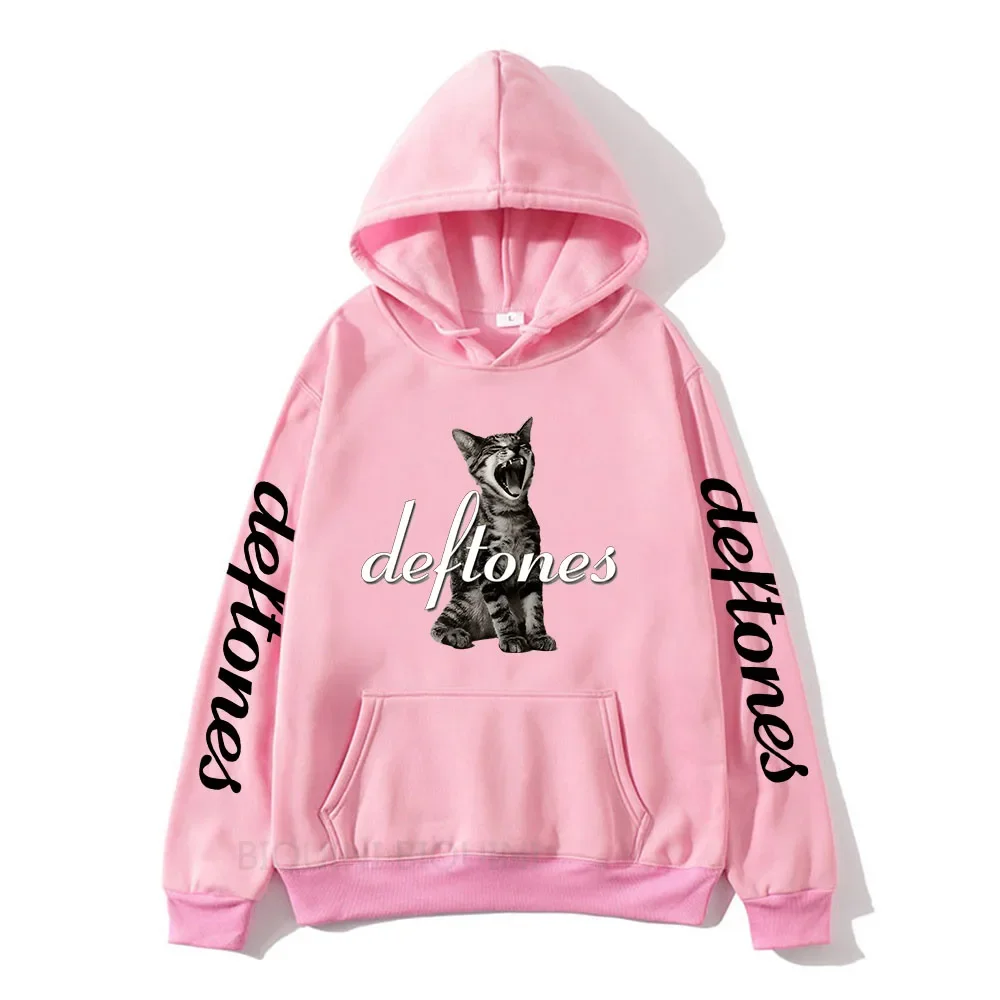 Hot Sale Deftones Cat Black Graphic Print Hoodie Men Women Rap Metal Band Brand Sweatshirt Tops Man Winter Fleece Hoodies Casual