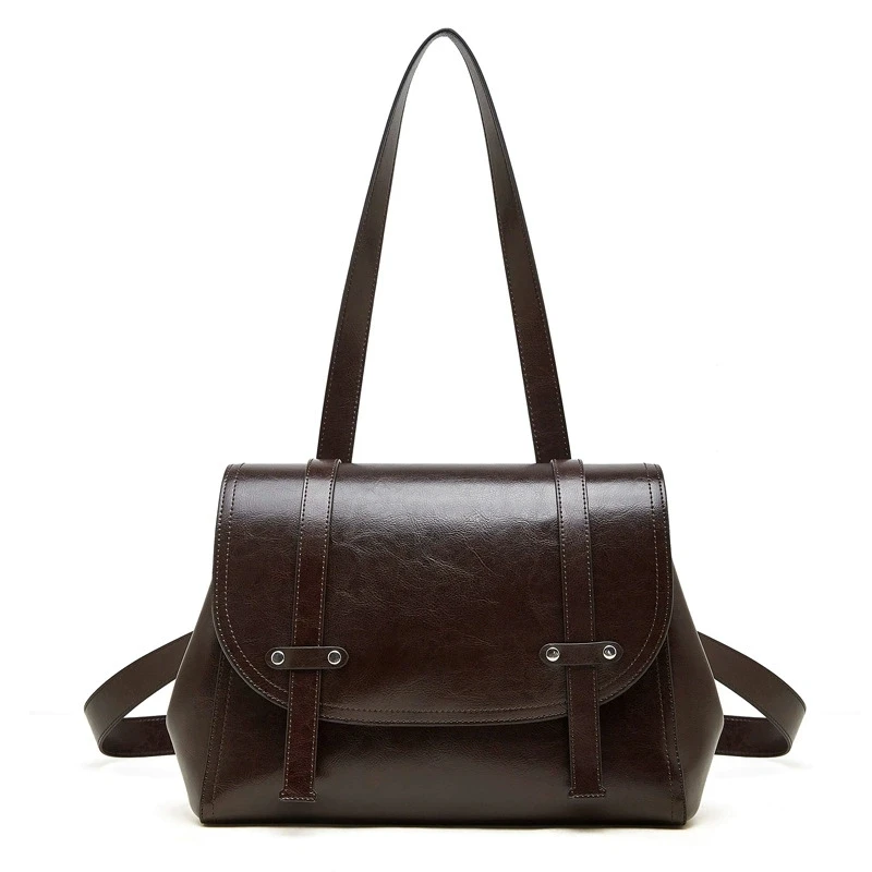 Functional Genuine Leather Backpack Woman Oilwax Cow Leather Travel Bags Fashion Ladies Daily School Bagpack