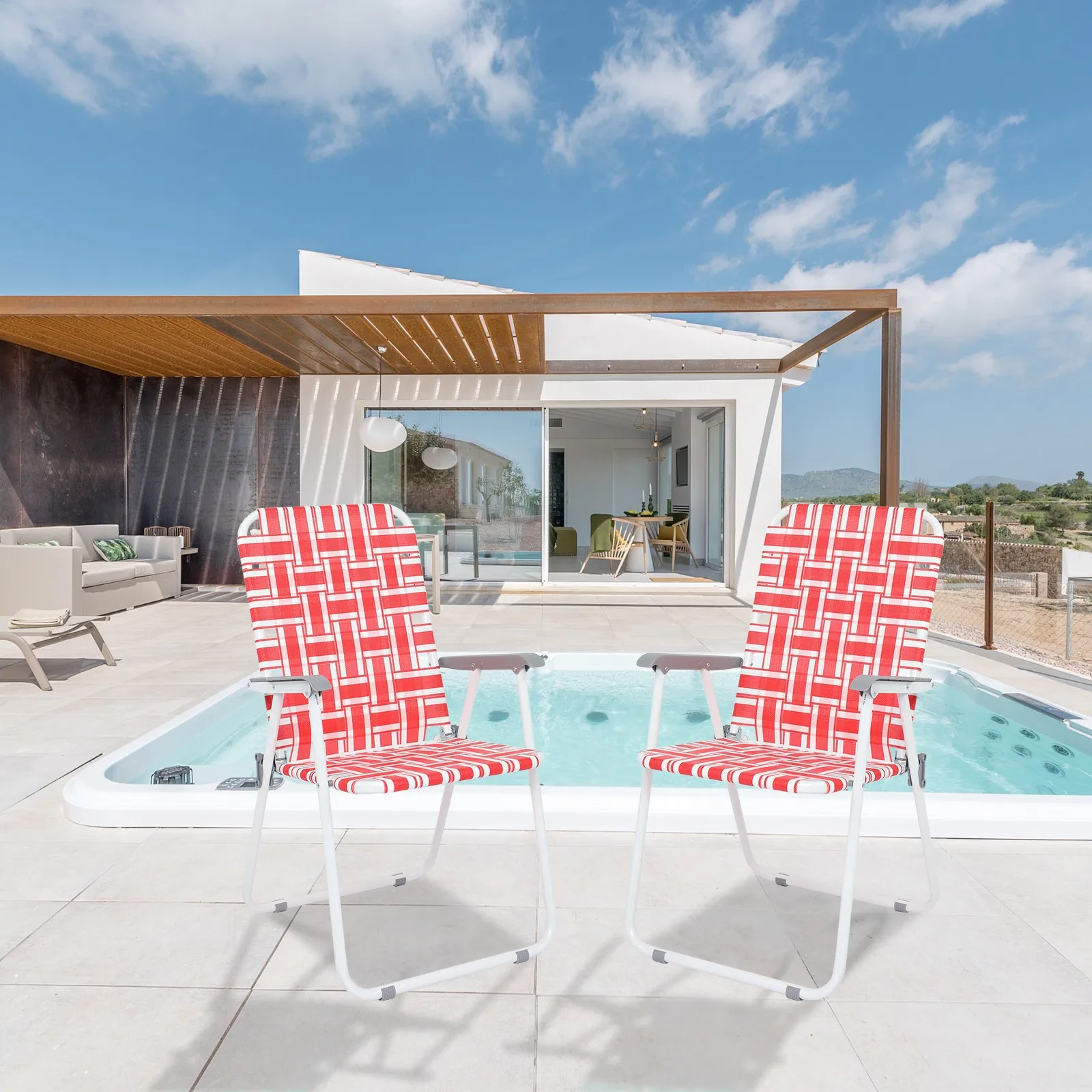 

Set of 2 Fold Webbed Beach Chair Lawn Patio Chair Garden Pools Hikking