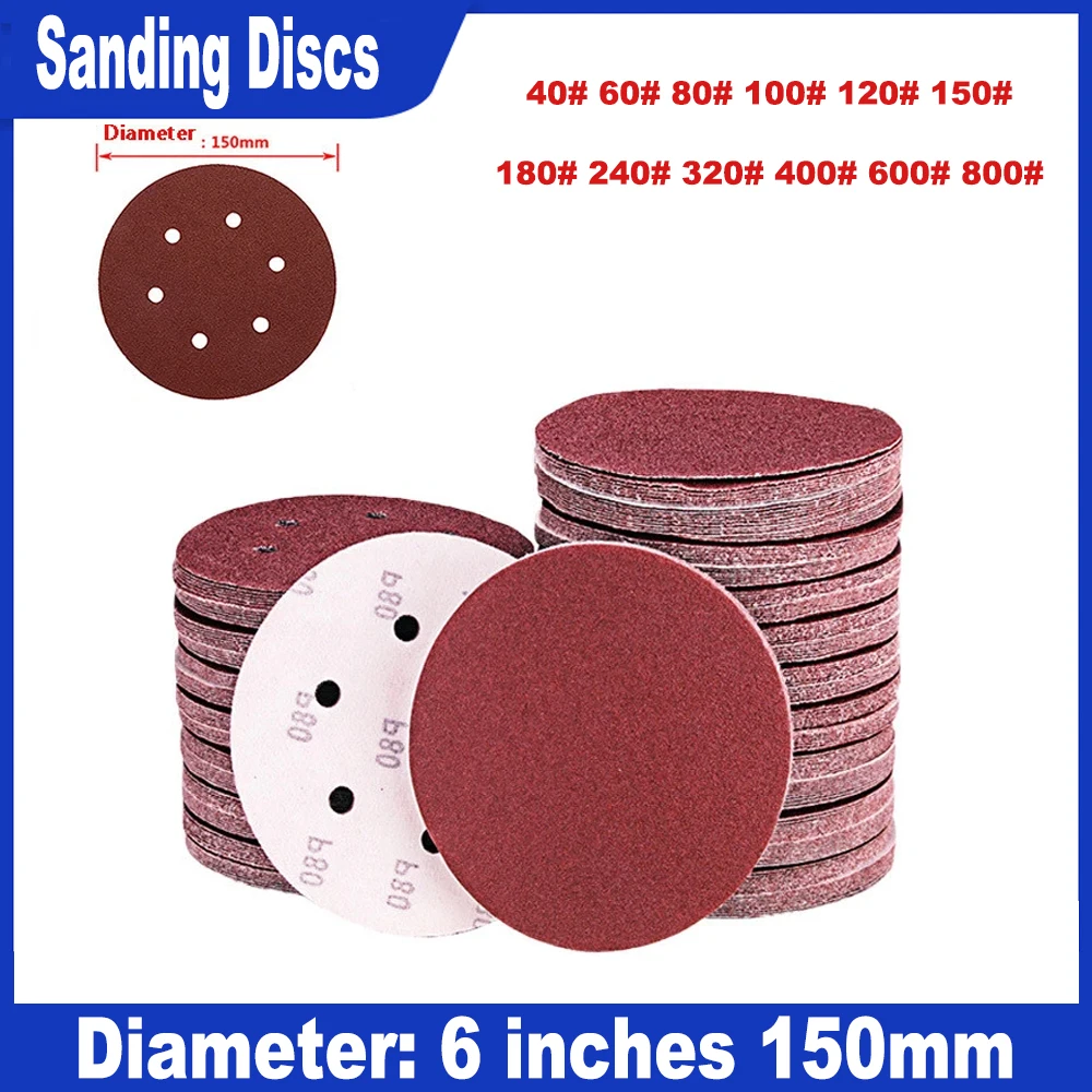 

6 Hole 150mm Sandpaper Woodworking Metal Grinding Disc Abrasive Polishing Tool 40# ~ 800# Grit Sanding Discs