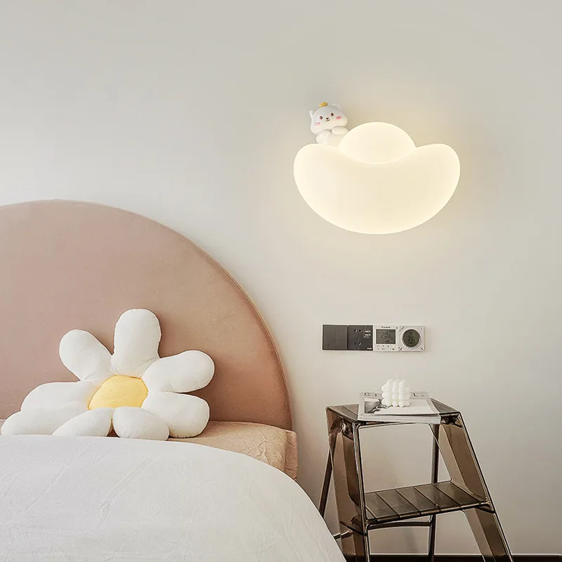 

Nordic Modern Little Rabbit Lampshade Wall Light Cream Style Wind Bedroom Night Light Children's Room Cartoon Bed Light Fixture