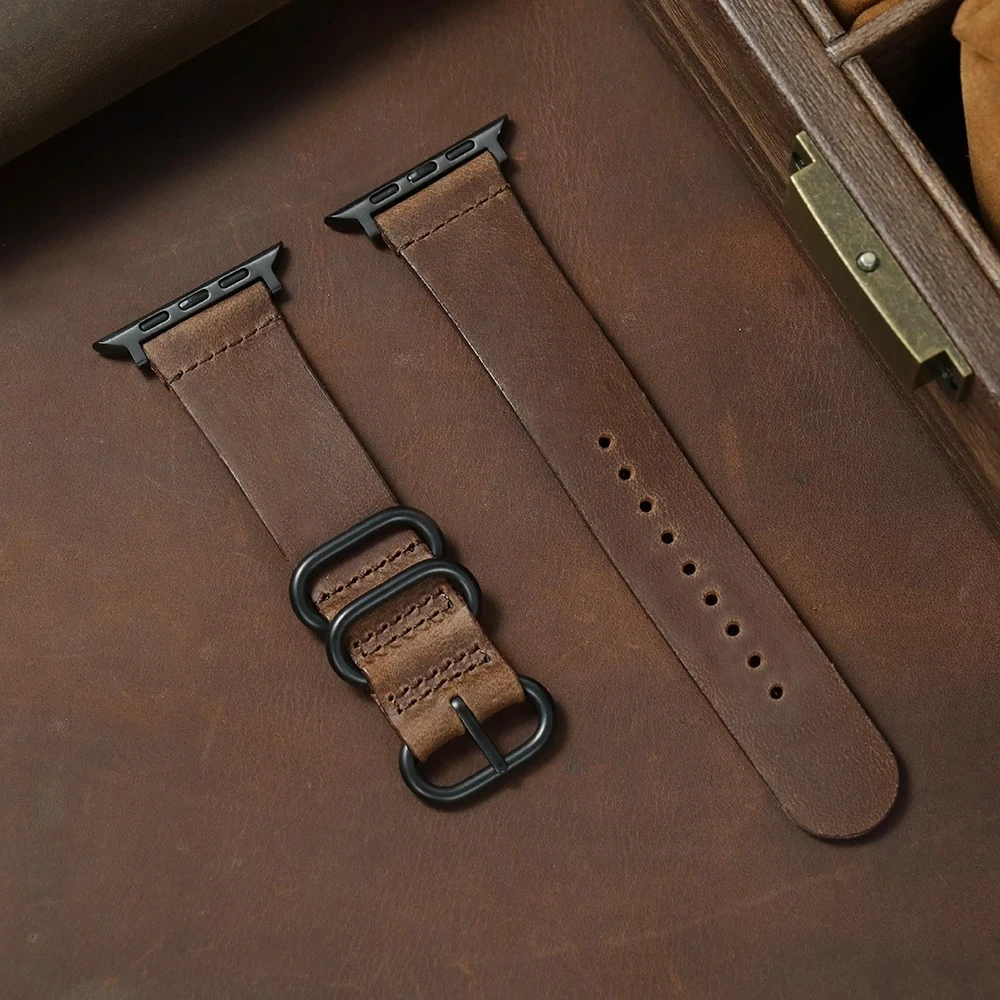 

Ремешок Crazy Horse из натуральной кожи для Apple Watch 1-10 Ultra SE 2, ремешок для наручных часов IWatch 38/40/41/42/44/45/46/49 мм
