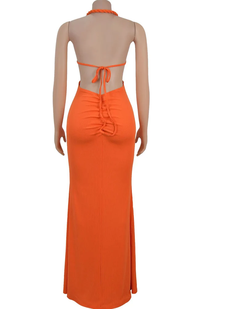 Bonnie Forest-Vestido largo ajustado fruncido para mujer, precioso Vestido elegante de verano con cuello Halter y abertura larga, vestidos de fiesta, Vestido de playa