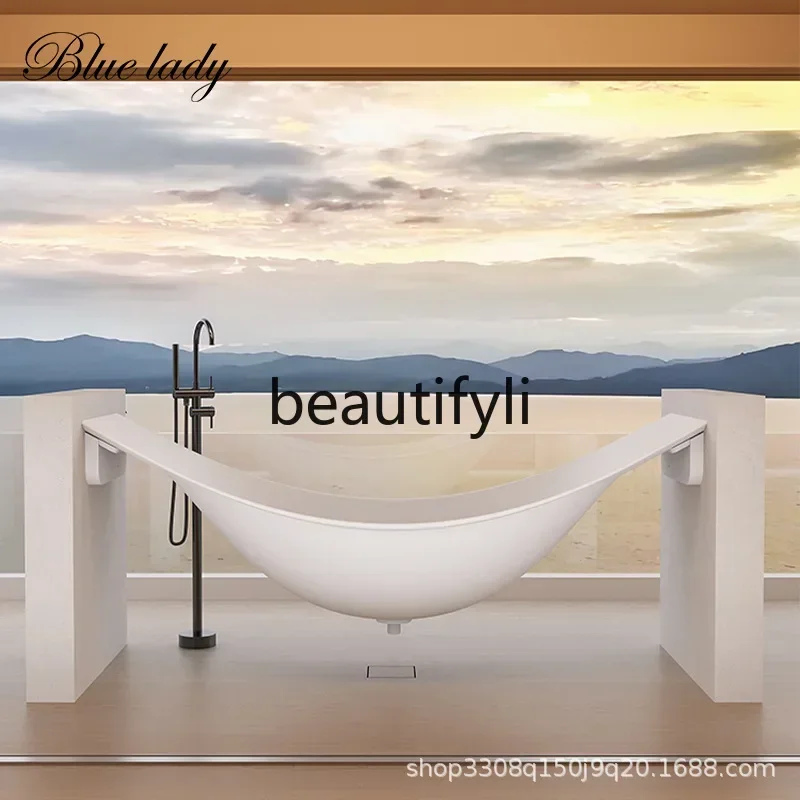 

ss25 Integrated hammock suspended bathtub hotel homestay home balcony bathroom simple cream wind artificial stone